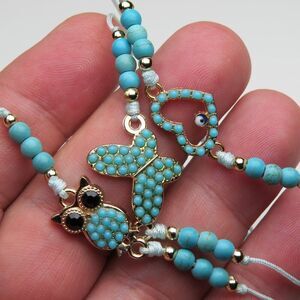 Blue Turquoise man made  Beads  Hand Made Bracelets x 3 pieces